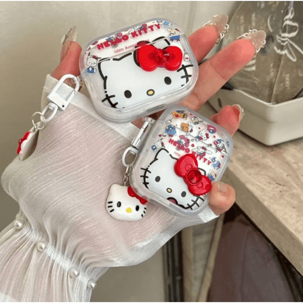 3D Sanrio Hello Kitty AirPods Case Cute Hard Protective Cover With Bowknot Design 3