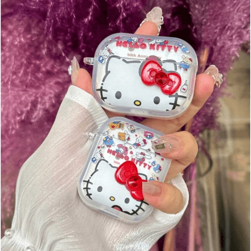 3D Sanrio Hello Kitty AirPods Case Cute Hard Protective Cover With Bowknot Design 4