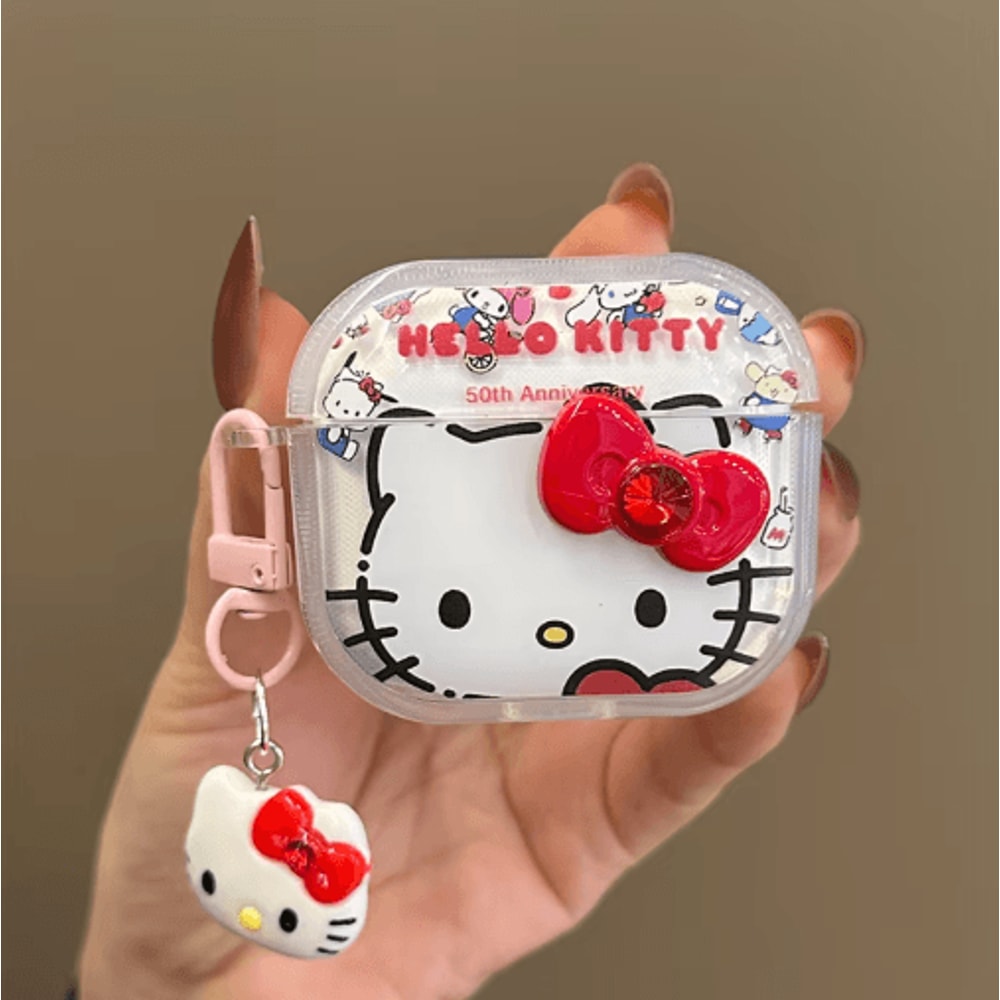 3D Sanrio Hello Kitty AirPods Case Cute Hard Protective Cover With Bowknot Design 0