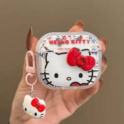 3d sanrio hello kitty airpods case – cute hard protective cover with bowknot design