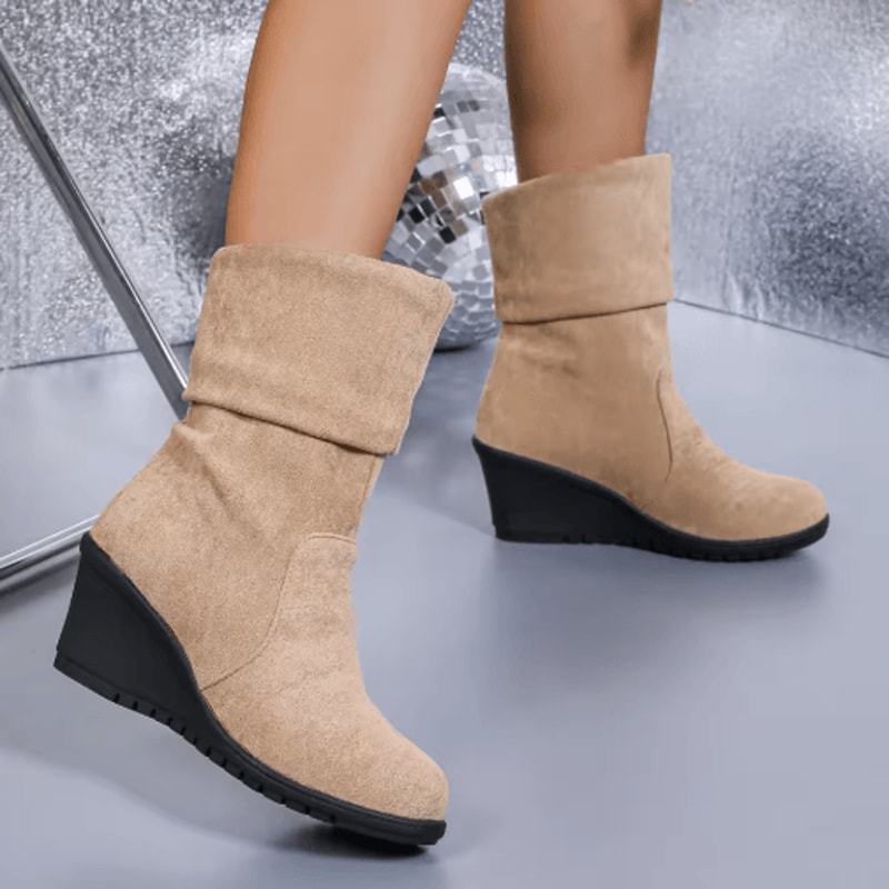Women Wedge Platform Winter Boots Elegant Round Toe High Heel Casual Fashion Boots 2