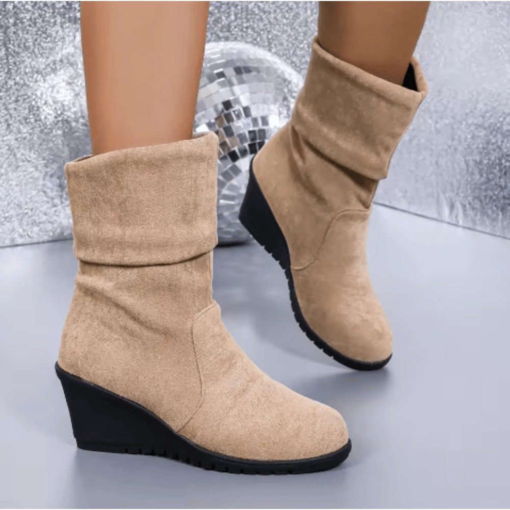 Women Wedge Platform Winter Boots Elegant Round Toe High Heel Casual Fashion Boots 4