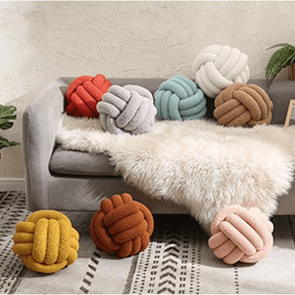 Handwoven Knotted Ball Pillow Eco Friendly Decorative Plush Throw Cushion 0