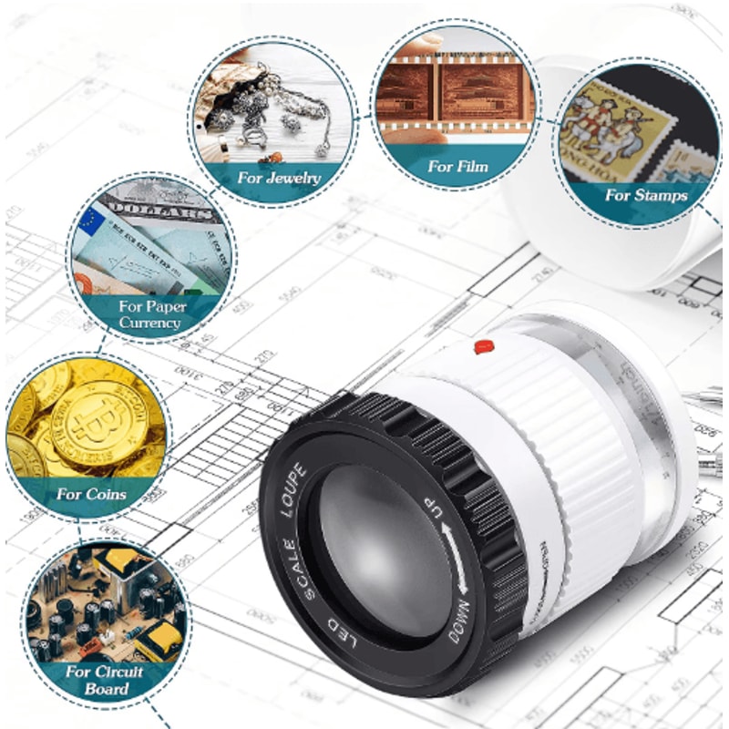 30X LED UV Illuminated Handheld Magnifying Glass Adjustable Focal HD Jewelry Loupe With Scale 3