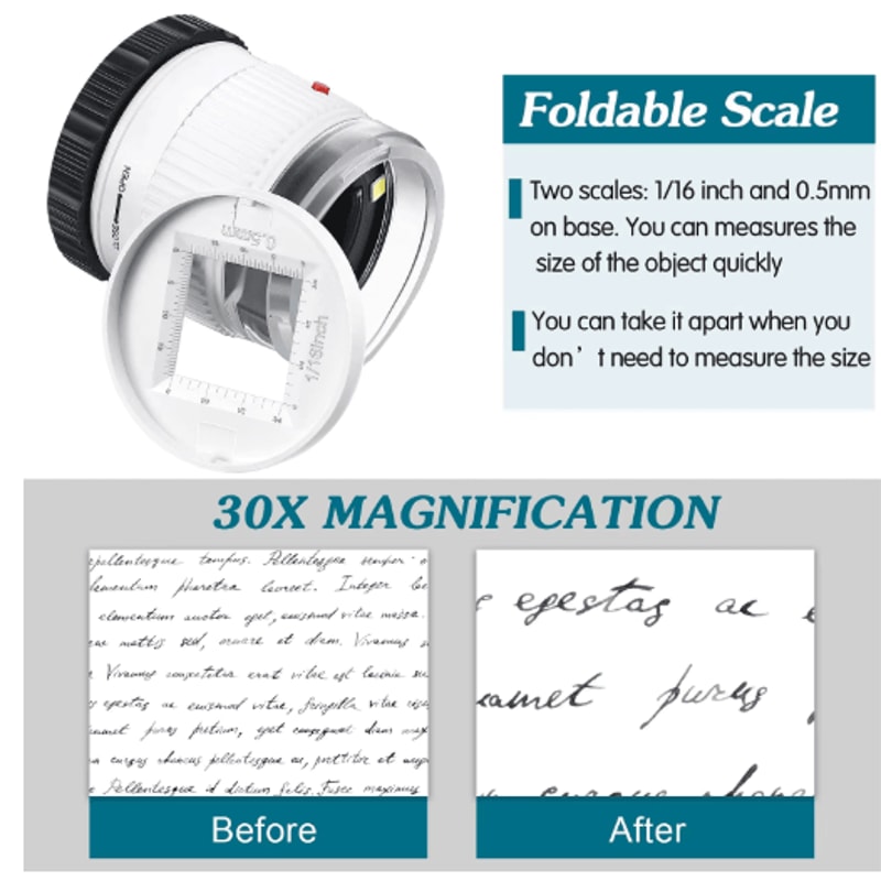 30X LED UV Illuminated Handheld Magnifying Glass Adjustable Focal HD Jewelry Loupe With Scale 4