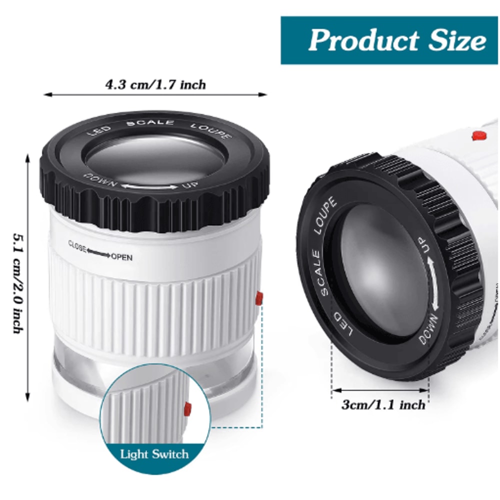 30X LED UV Illuminated Handheld Magnifying Glass Adjustable Focal HD Jewelry Loupe With Scale 6
