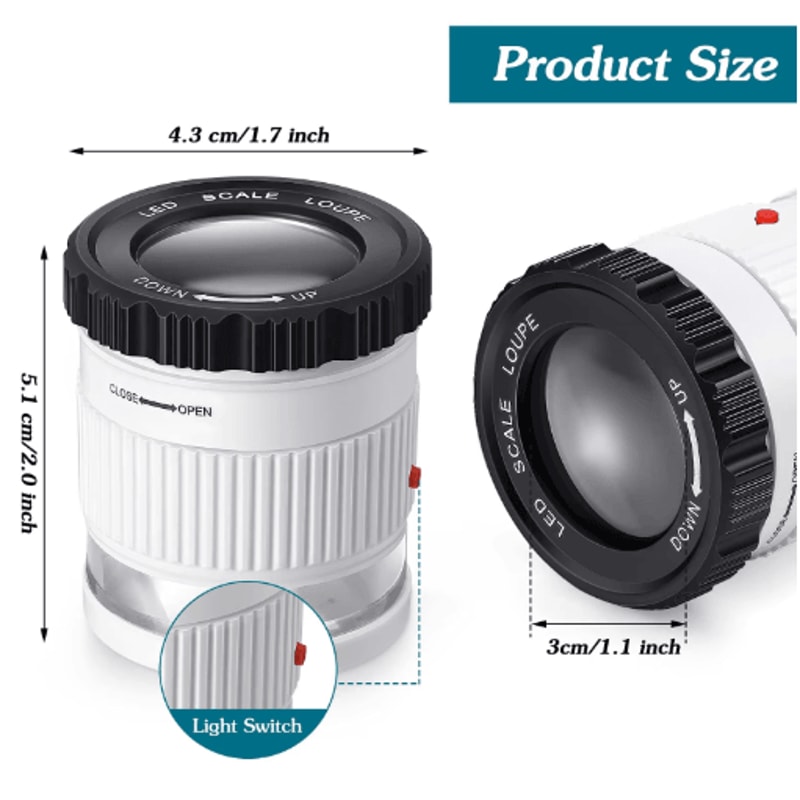 30X LED UV Illuminated Handheld Magnifying Glass Adjustable Focal HD Jewelry Loupe With Scale 6