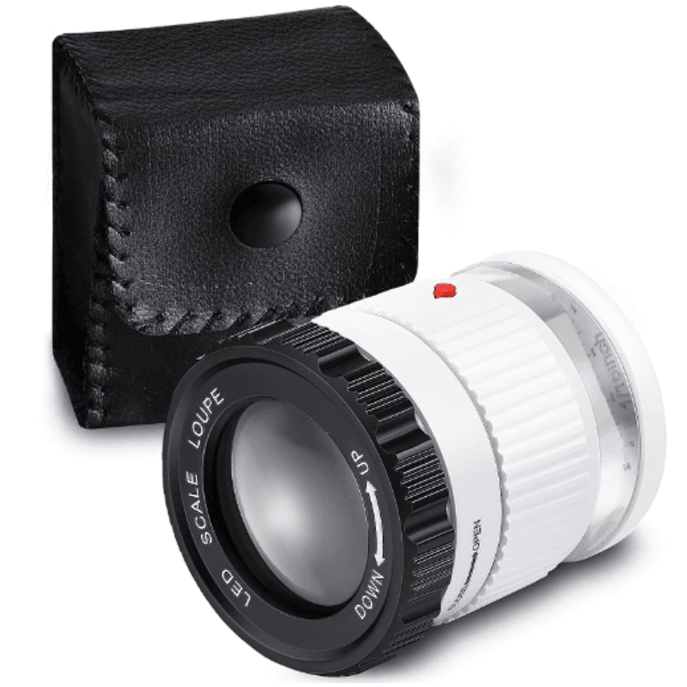 30X LED UV Illuminated Handheld Magnifying Glass Adjustable Focal HD Jewelry Loupe With Scale 0