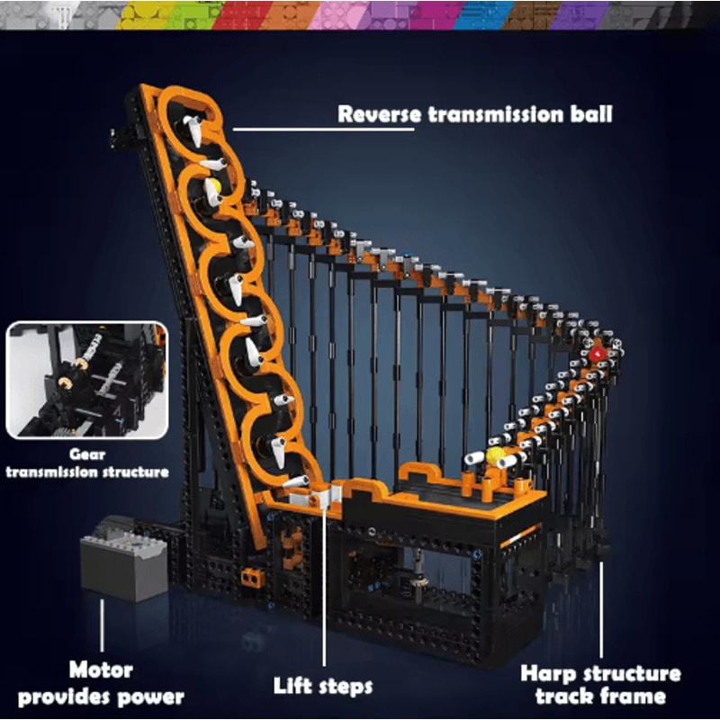 MOC Technical Building Blocks GBC Harp Track Mechanical Transmission Ball Lift Brick Set 6