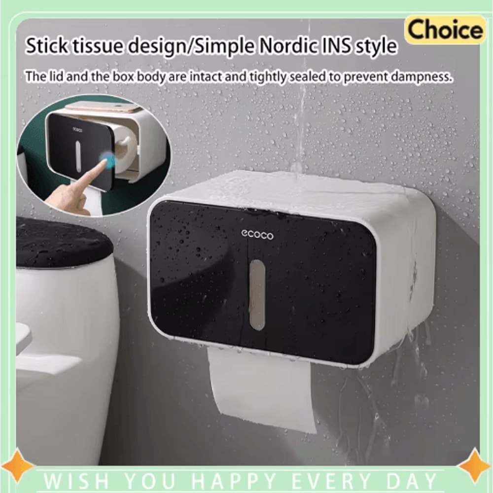 No Drill Toilet Paper Holder Waterproof Wall Mounted Tissue Organizer For Bathroom RV 0