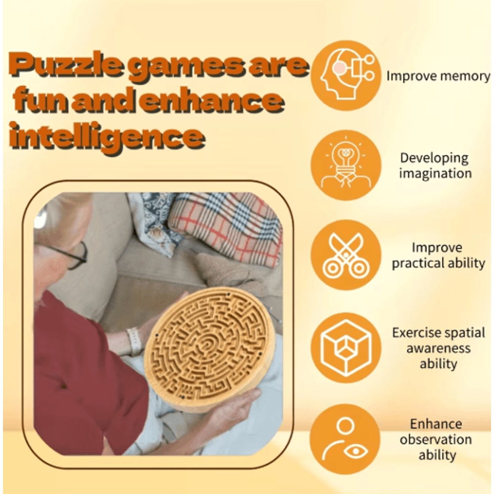 Large Wooden Balance Maze Game Dual Sided Bamboo Brain Teaser With Steel Balls 2