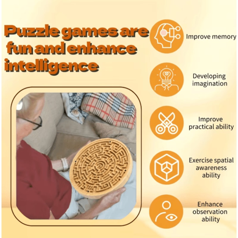 Large Wooden Balance Maze Game Dual Sided Bamboo Brain Teaser With Steel Balls 2