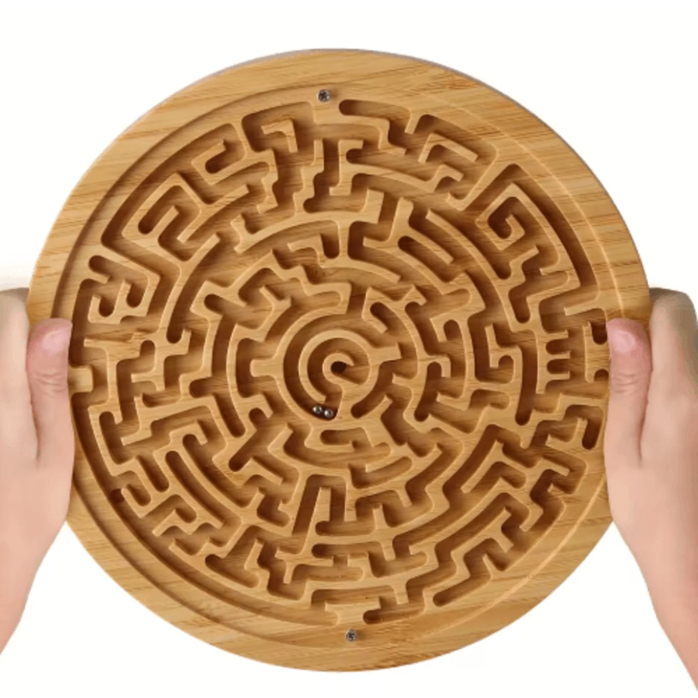 Large Wooden Balance Maze Game Dual Sided Bamboo Brain Teaser With Steel Balls 0