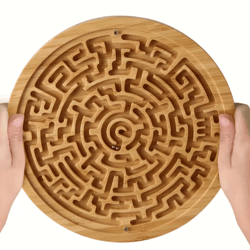 large wooden balance maze game – dual sided bamboo brain teaser with steel balls