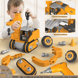 kids engineering tool set with electric drill – educational build your own vehicle kit