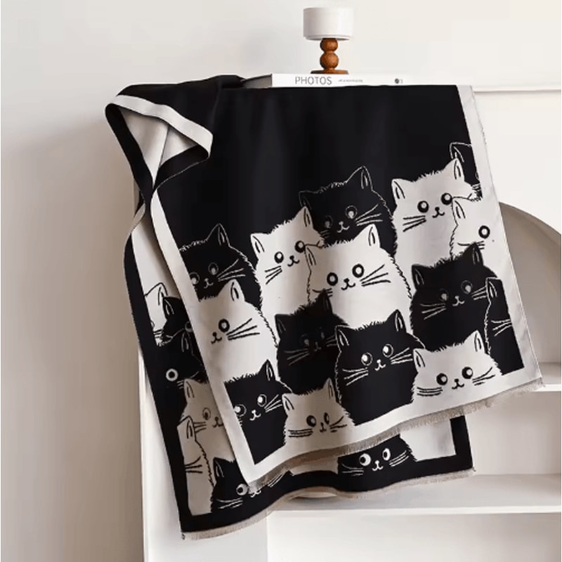 Cute Cat Jacquard Pashmina Scarf Thick Cashmere Winter Shawl Blanket Wrap For Women 7