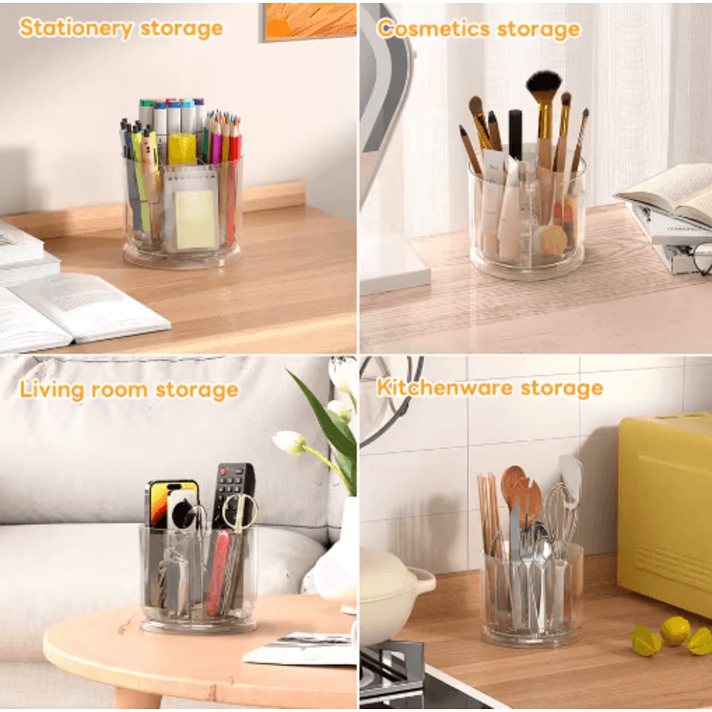 360 Rotating Makeup Brush Holder Clear Spinning Cosmetics Desk Organizer 4