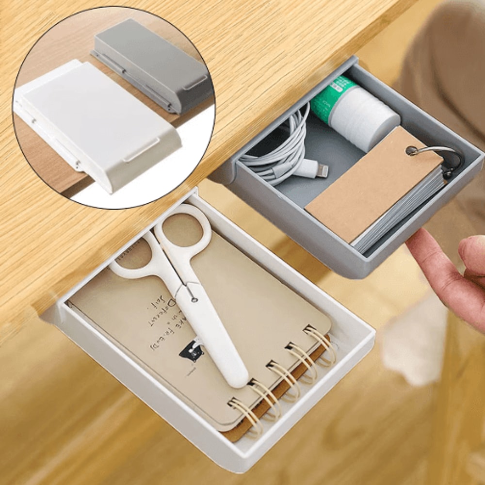 Hidden Self Adhesive Storage Holder Under Desk Plastic Organizer For Home Office 7