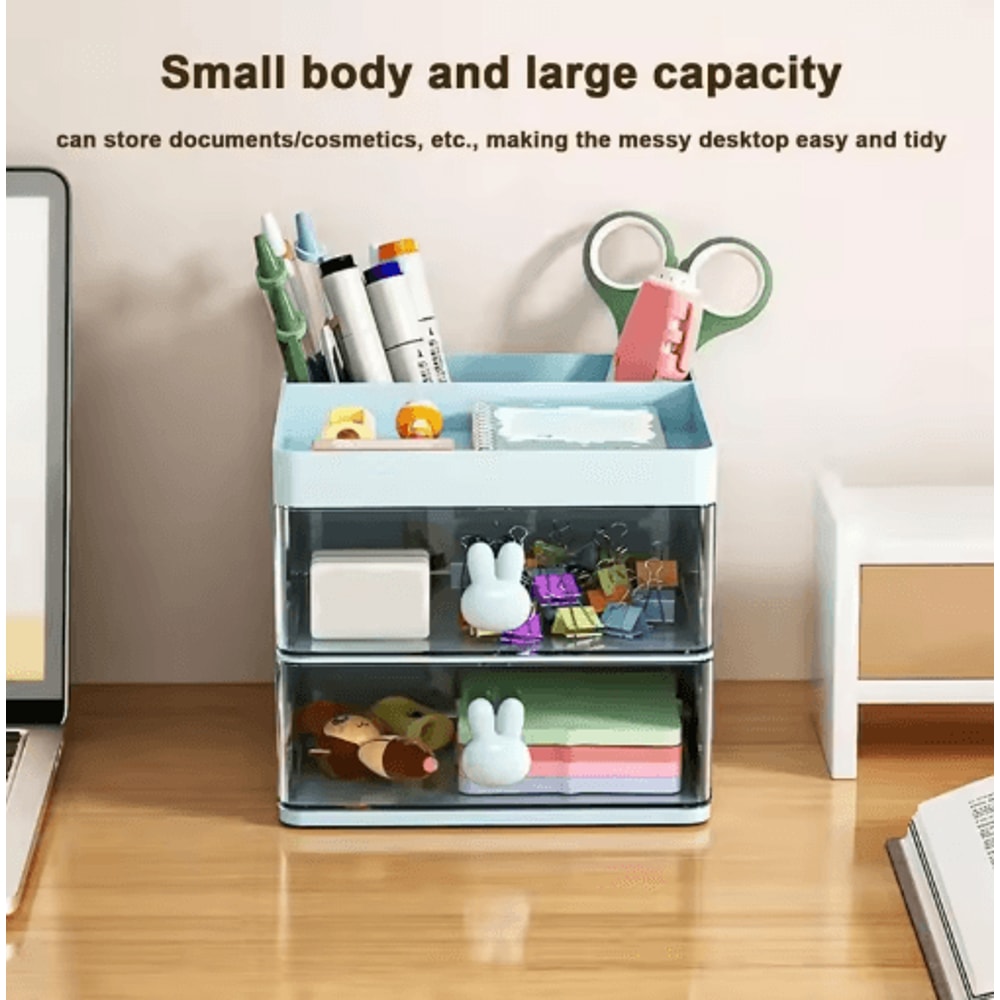 Compact Drawer Desktop Organizer MultiCompartment Desk Storage Box For Cards Phones Cosmetics 4