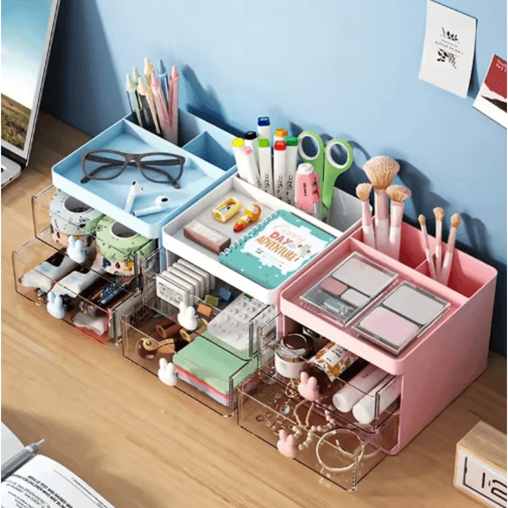 Compact Drawer Desktop Organizer MultiCompartment Desk Storage Box For Cards Phones Cosmetics 6