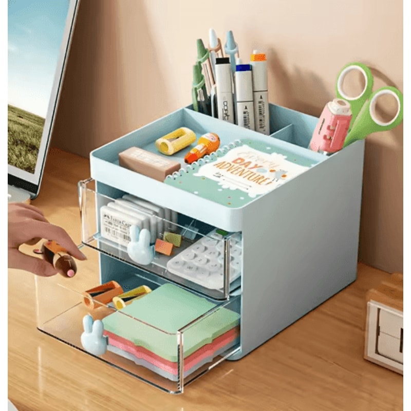 Compact Drawer Desktop Organizer MultiCompartment Desk Storage Box For Cards Phones Cosmetics 7