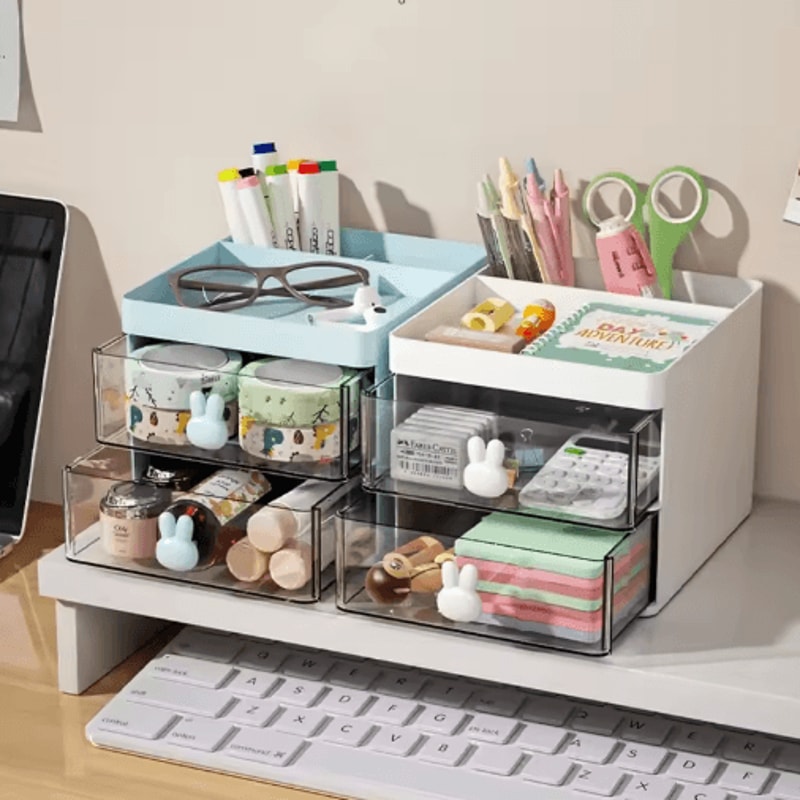 Compact Drawer Desktop Organizer MultiCompartment Desk Storage Box For Cards Phones Cosmetics 0