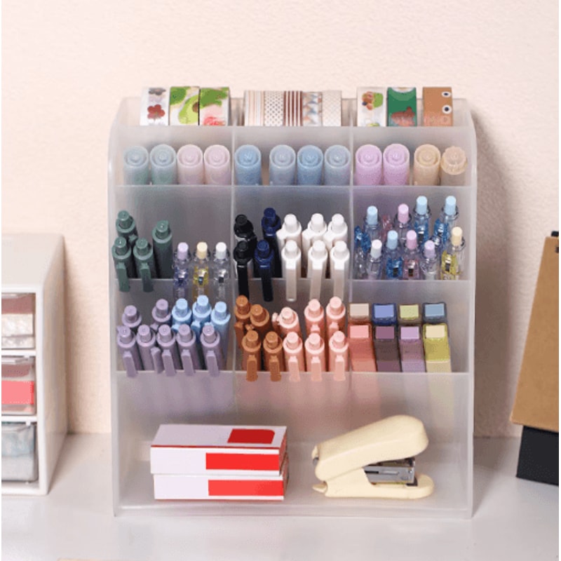 Transparent Large Capacity Multi Functional Desk Pen Holder Organizer 7