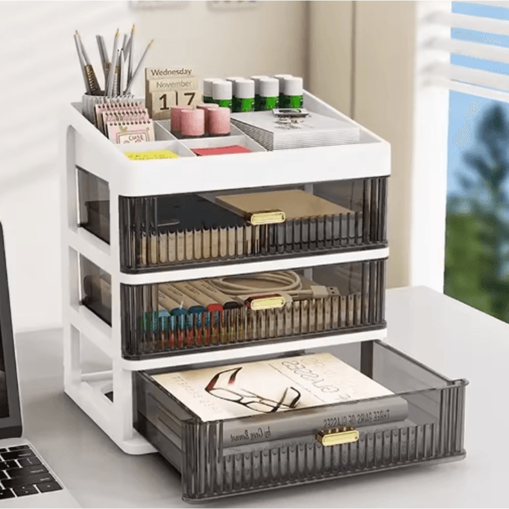 Transparent Drawer Storage Desk Stationery Organizer Box 0