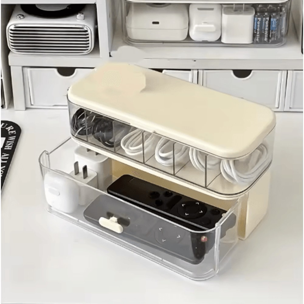 Double Layer Transparent Cable Organizer Desk Storage Box 1