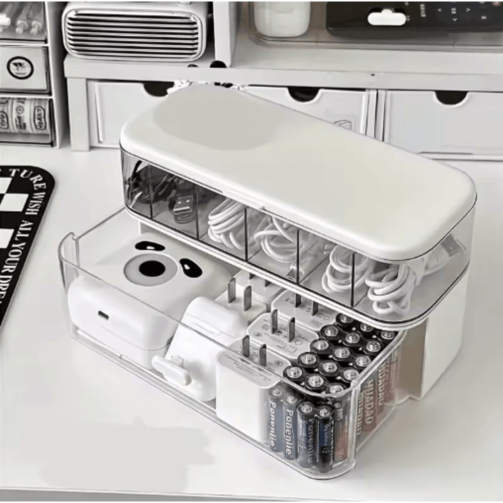Double Layer Transparent Cable Organizer Desk Storage Box 2
