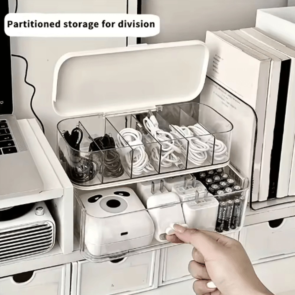Double Layer Transparent Cable Organizer Desk Storage Box 3