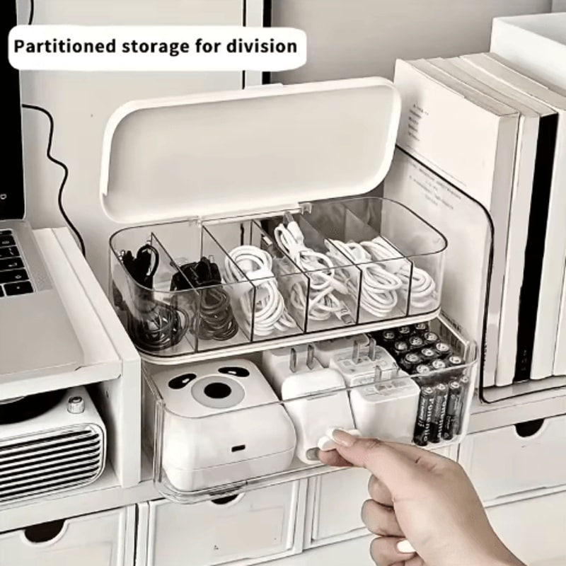Double Layer Transparent Cable Organizer Desk Storage Box 3