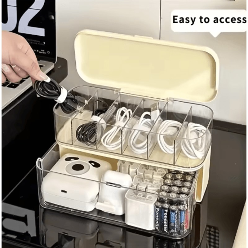 Double Layer Transparent Cable Organizer Desk Storage Box 4