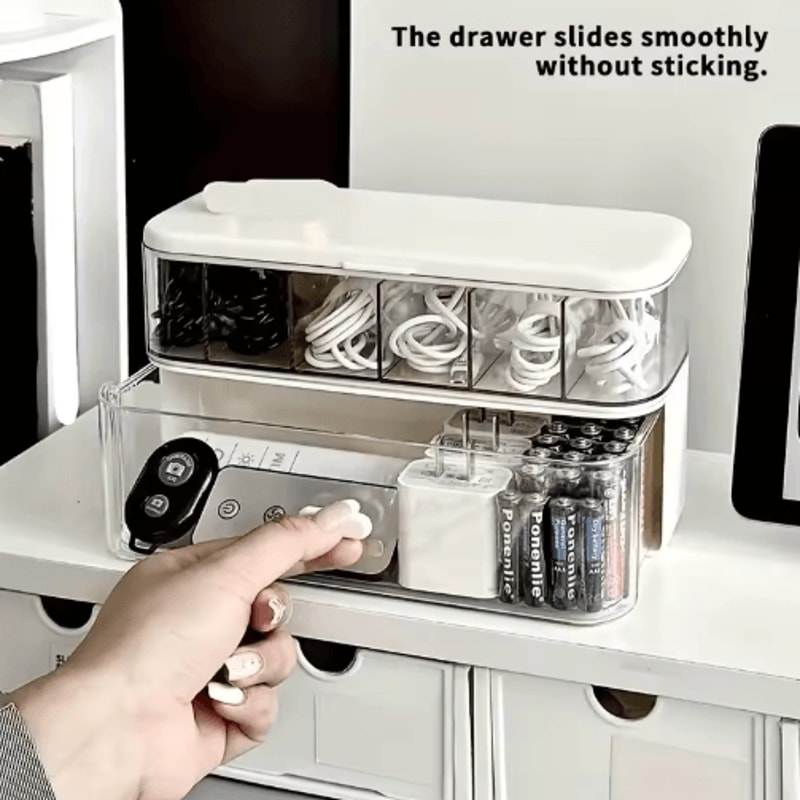 Double Layer Transparent Cable Organizer Desk Storage Box 5