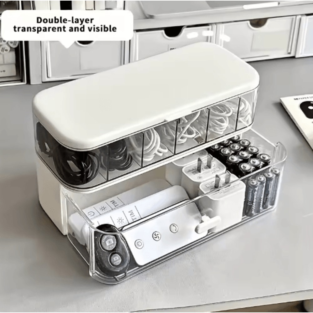 Double Layer Transparent Cable Organizer Desk Storage Box 6