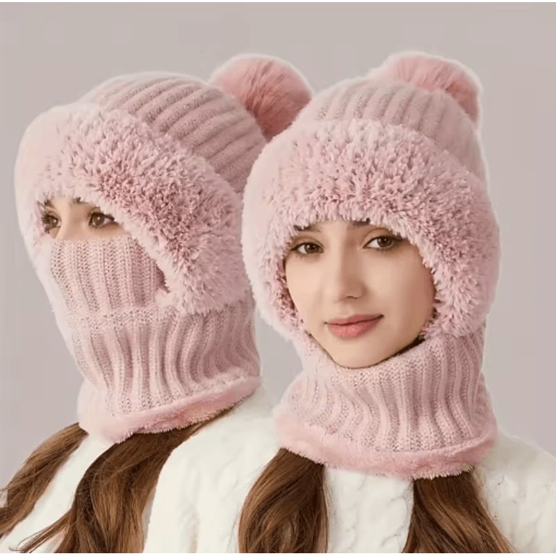 3 In 1 Winter Hat With Ear Flaps Fleece Lined Knitted Cap Set 2