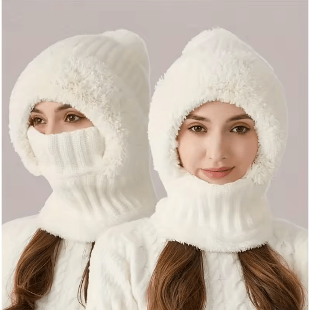 3 In 1 Winter Hat With Ear Flaps Fleece Lined Knitted Cap Set 3