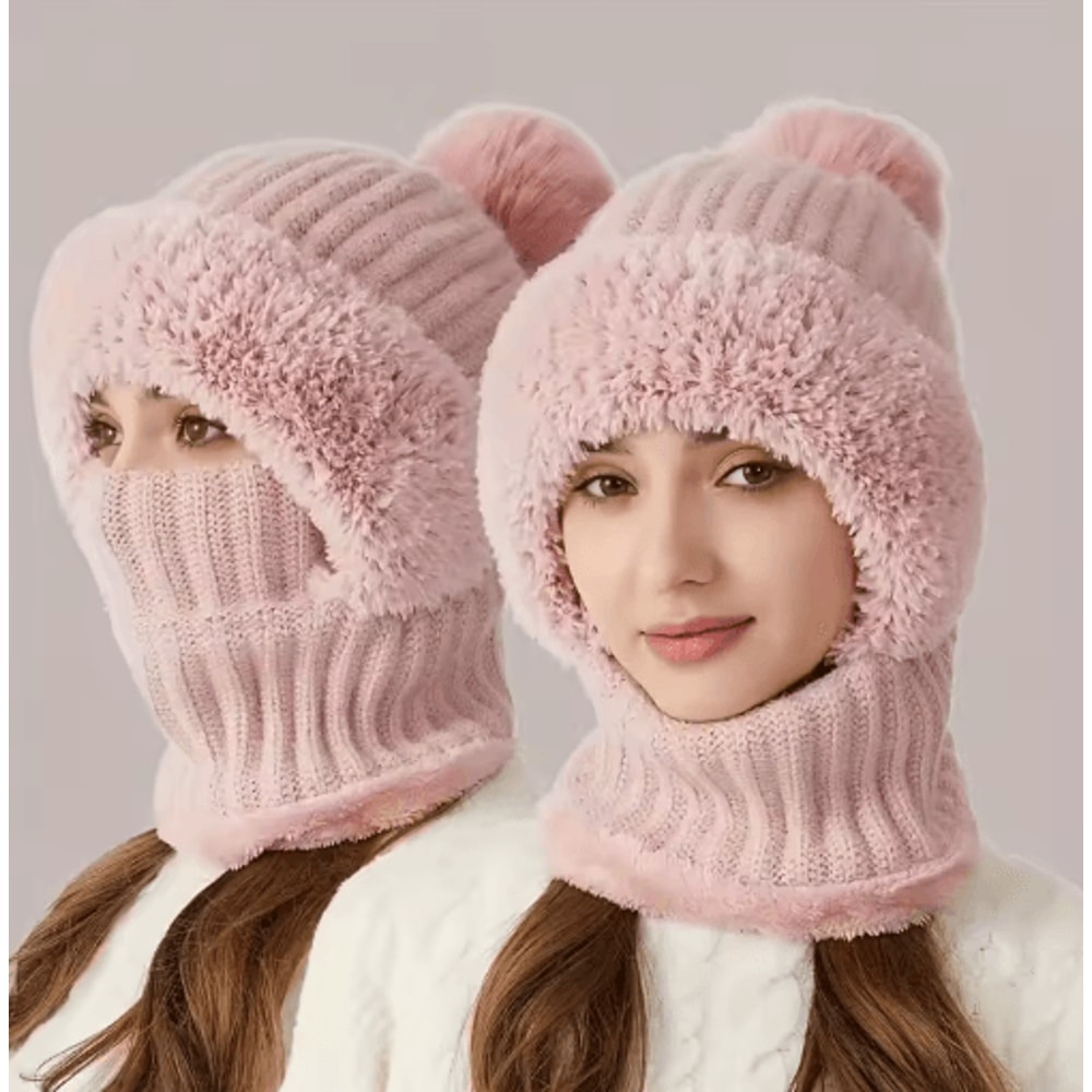 3 In 1 Winter Hat With Ear Flaps Fleece Lined Knitted Cap Set 5