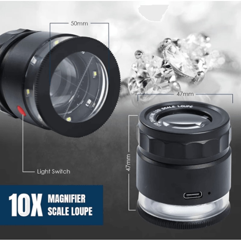 ABKY 10 Rechargeable Jewelers Loupe Magnifier With LED Light And Scale 1