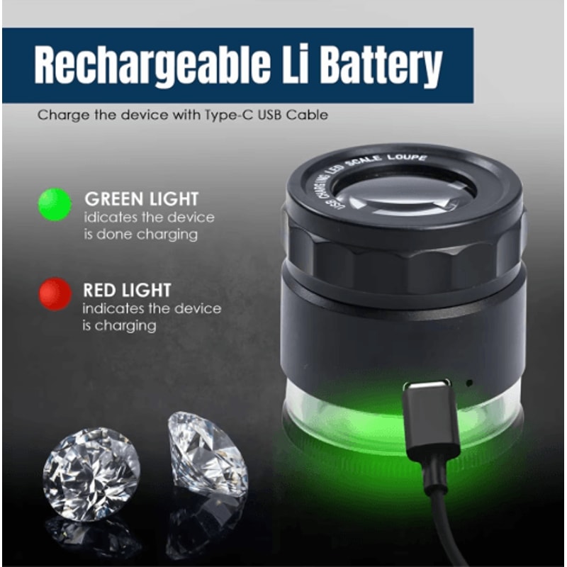 ABKY 10 Rechargeable Jewelers Loupe Magnifier With LED Light And Scale 5