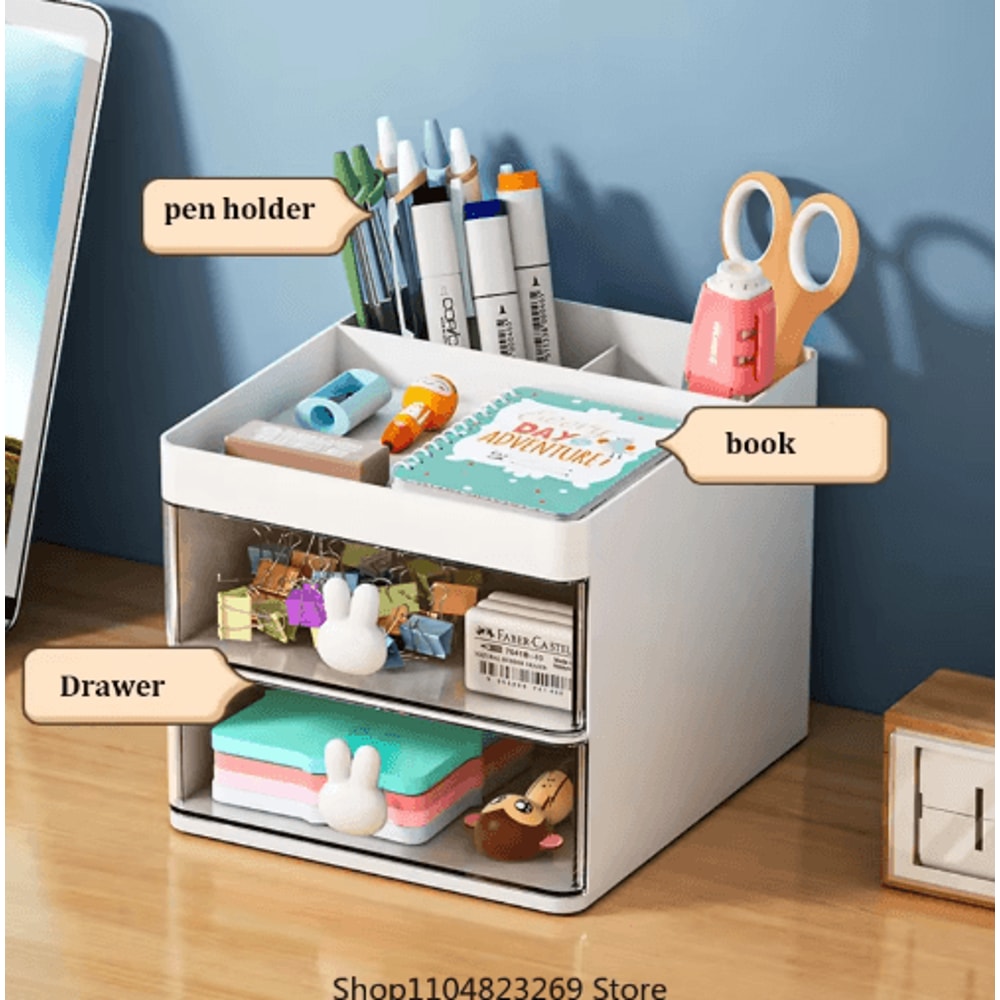 Compact Small Desk Organizer With Drawer For Office And Vanity 0