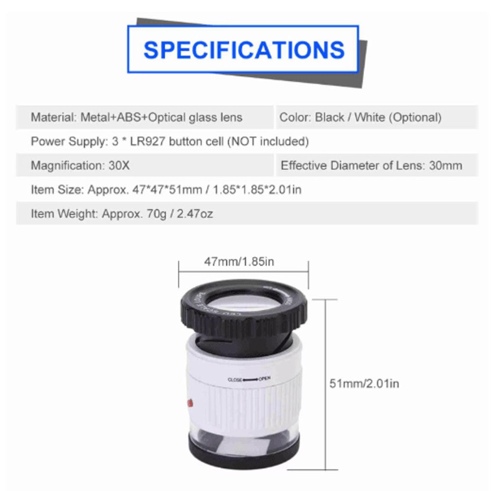 30x Pocket Magnifier With LED UV Light And Measuring Scale 5