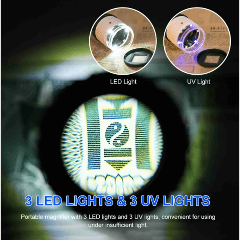 30x Pocket Magnifier With LED UV Light And Measuring Scale 6