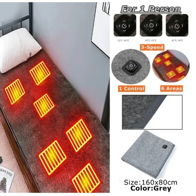 6 Area 10W USB Heated Mattress Pad Plush Electric Blanket 6