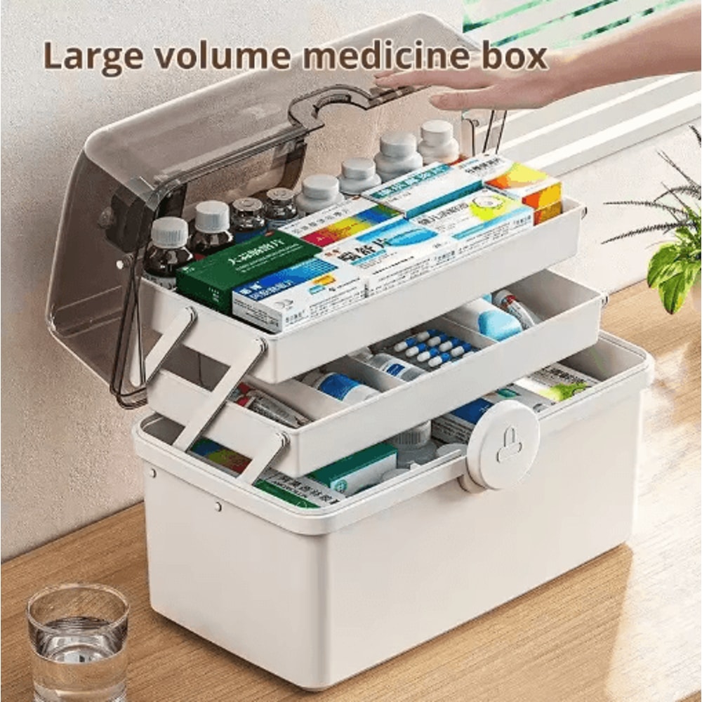 Large Capacity Multi Layer Home Medicine Storage Box With Organized Compartments 0