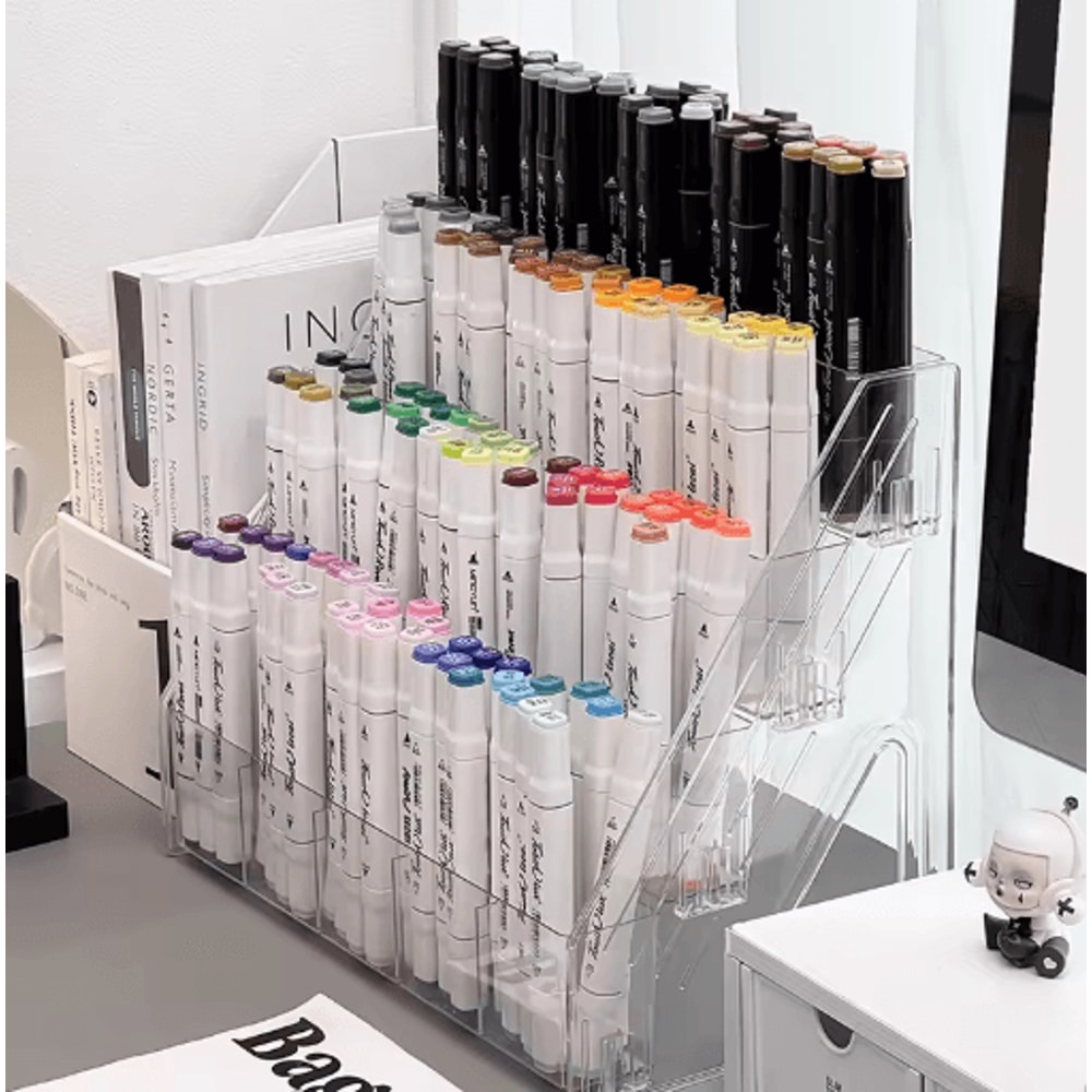 Large Capacity Staircase Desk Storage Box With Multi Compartment Pen Holder 5