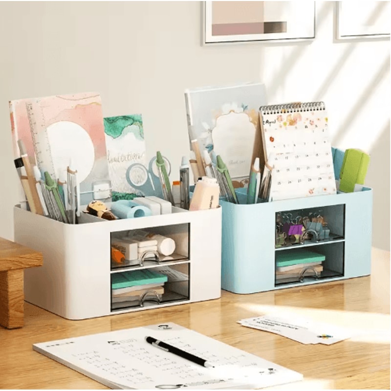 Drawer Type Stationery Storage Box With Multiple Compartments And Dust Protection 0