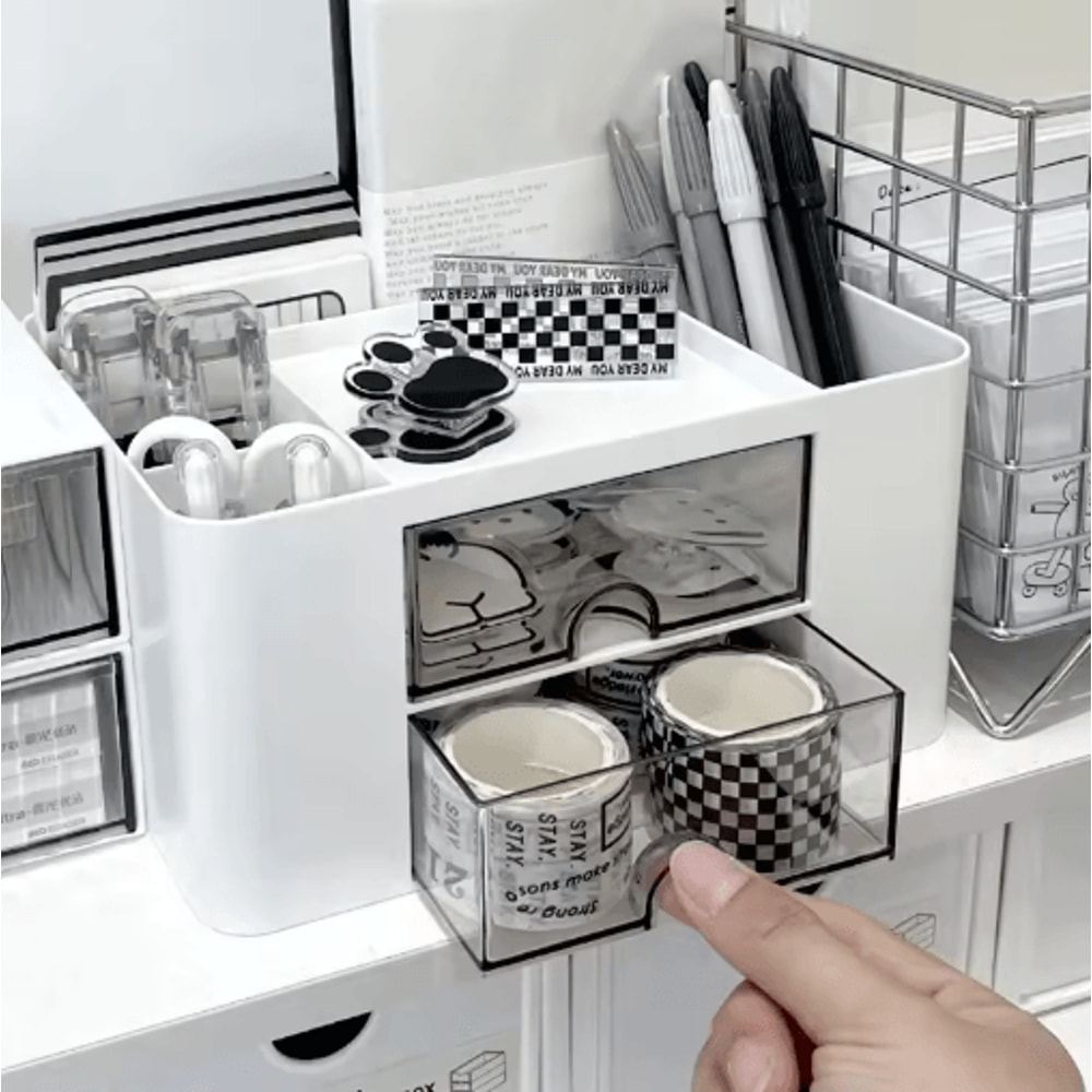 Drawer Type Stationery Storage Box With Multiple Compartments And Dust Protection 7