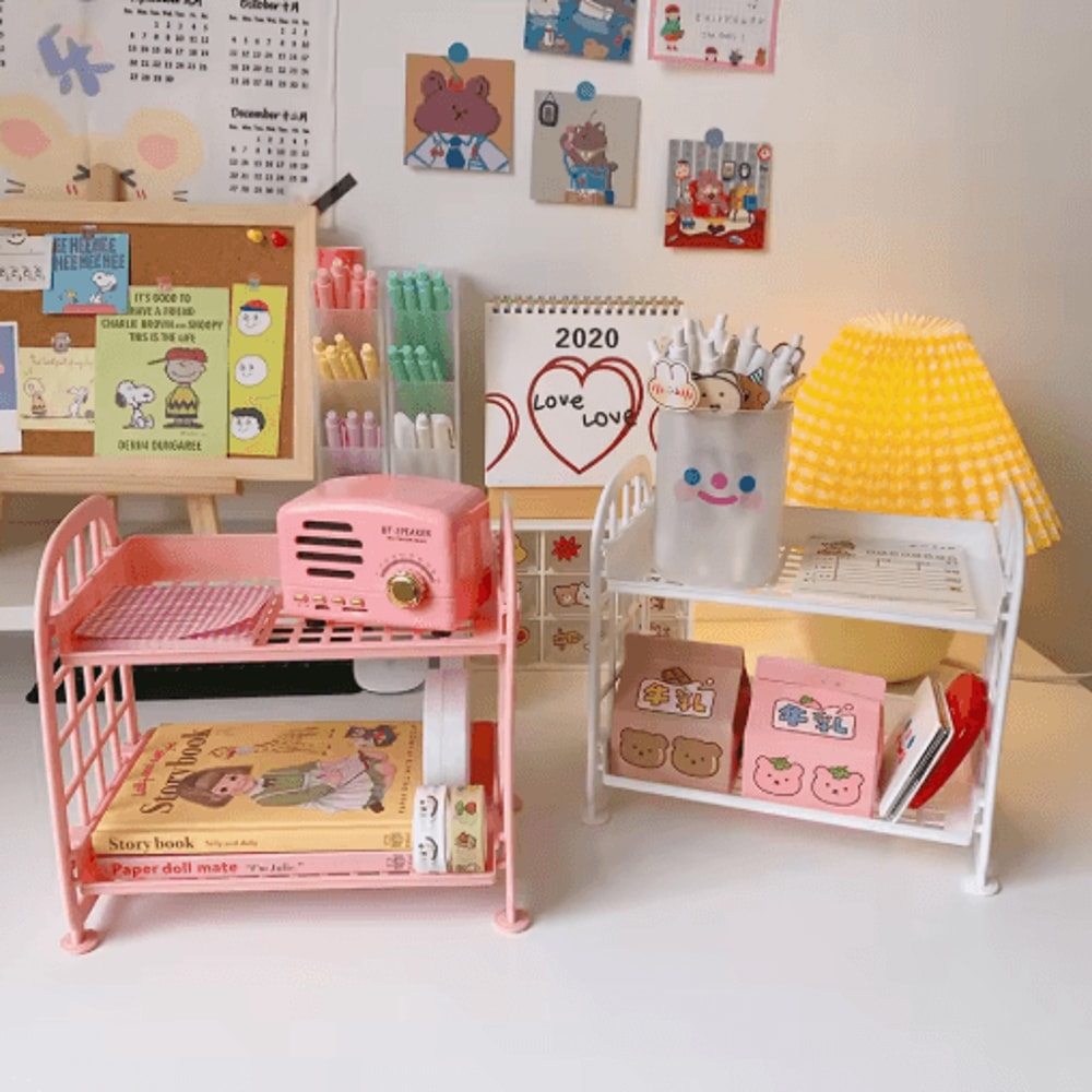 Detachable Folding Double Layer Desktop Storage Rack For Office And Under Desk Use 0