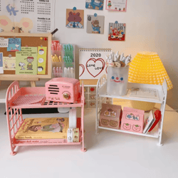 detachable folding double layer desktop storage rack for office and under desk use